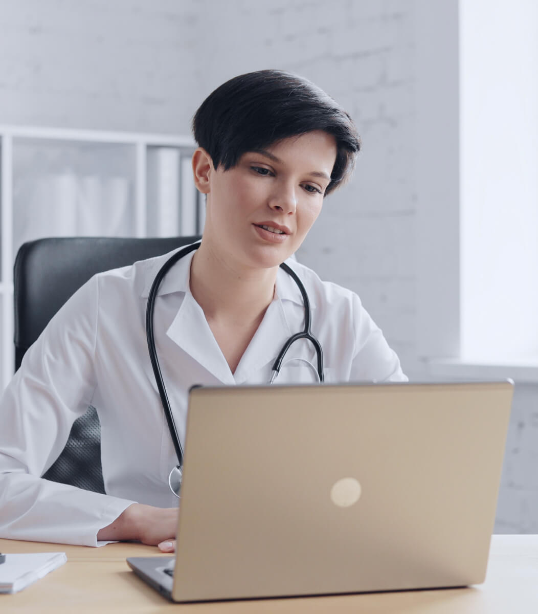 Doctor using OrbVoice in hospital setting